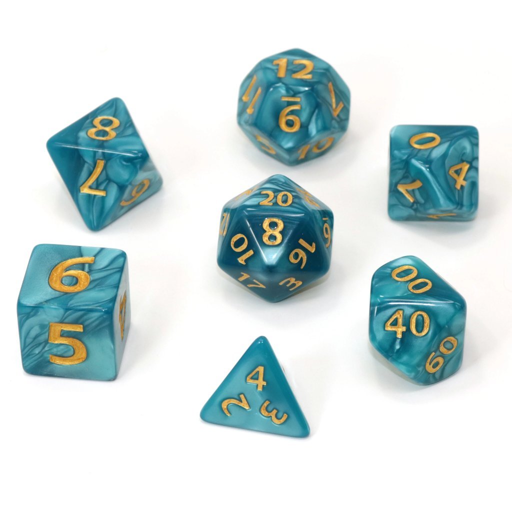 Die Hard Dice 7ct Mega Dice - Teal Swirl w/ Gold Dice Die Hard Dice