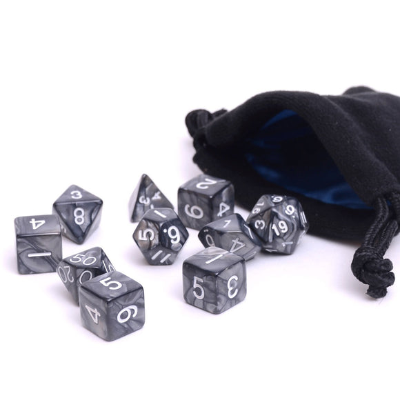 Easy Roller Black Smoke 10ct Polyhedral Set with Bag Home page Easy Roller Dice   