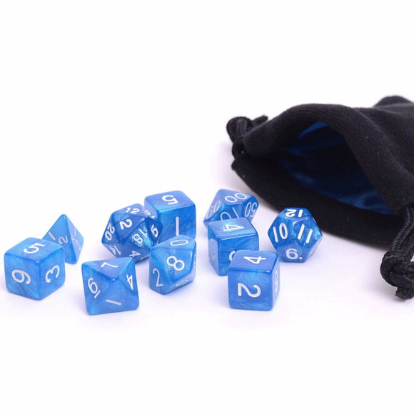 Easy Roller Blue Frost 10ct Polyhedral Set with Bag Home page Easy Roller Dice   