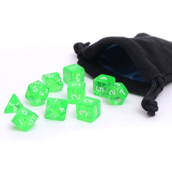Easy Roller Green Transparent 10ct Polyhedral Set with Bag Home page Easy Roller Dice   