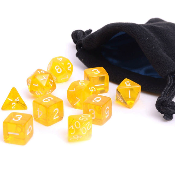 Easy Roller Yellow Translucent 10ct Polyhedral Set with Bag Home page Easy Roller Dice   