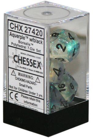 Chessex Borealis Aquerple/Black 7ct Polyhedral Set (27420) Dice Chessex   