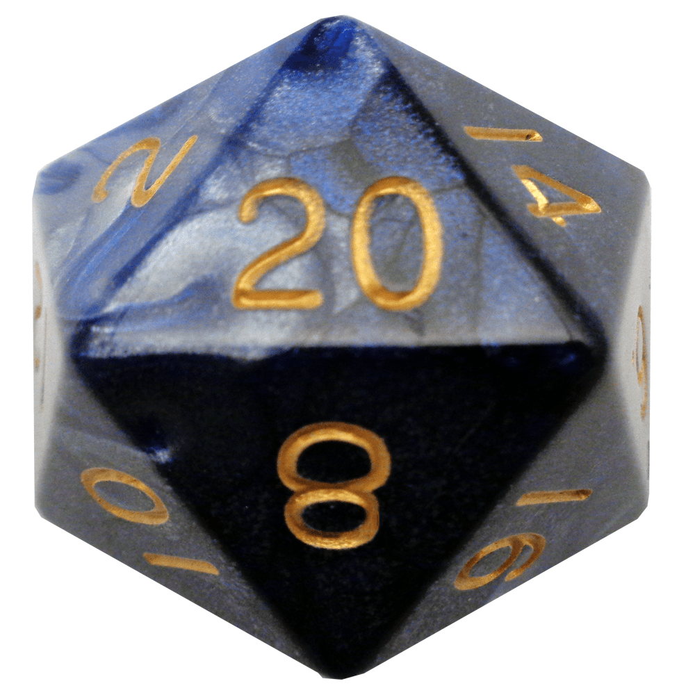 Metallic Dice Games Blue-White/Gold Mega 35mm D20 Dice FanRoll by Metallic Dice Games   