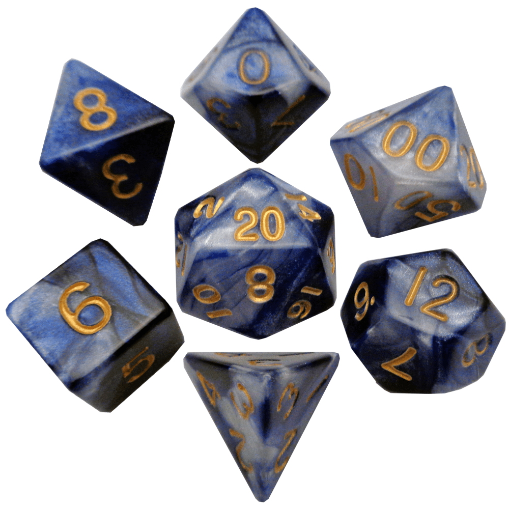 Metallic Dice Games Blue-White/Gold 7ct Polyhedral Dice Set Dice FanRoll by Metallic Dice Games