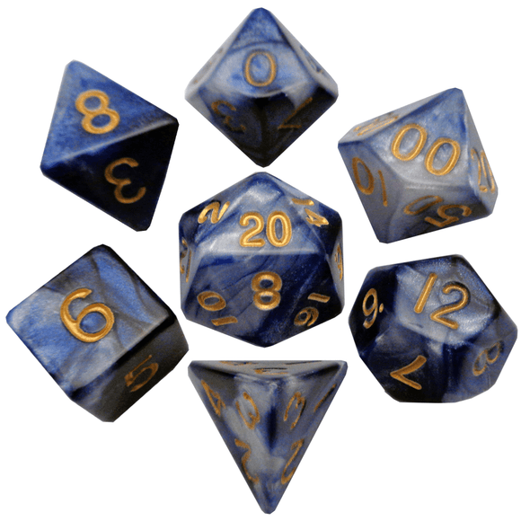 Metallic Dice Games Blue-White/Gold 7ct Polyhedral Dice Set  FanRoll   