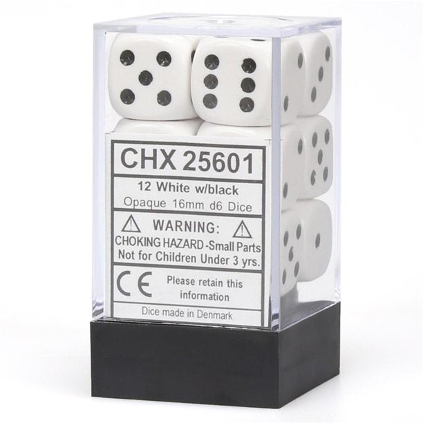 Chessex 16mm Opaque White/Black 12ct D6 Set (25601) Dice Chessex   