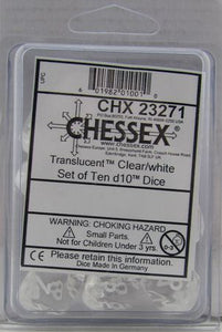 Chessex Translucent Clear/White 10ct D10 Set (23271) Home page Other   
