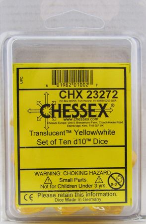 Chessex Translucent Yellow/White 10ct D10 Set (23272) Dice Chessex   