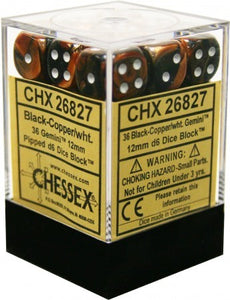 Chessex 12mm Gemini Black-Copper/White 36ct D6 Set (26827) Dice Chessex   