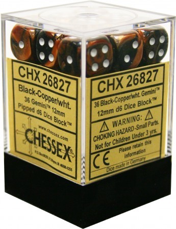 Chessex 12mm Gemini Black-Copper/White 36ct D6 Set (26827) Dice Chessex   