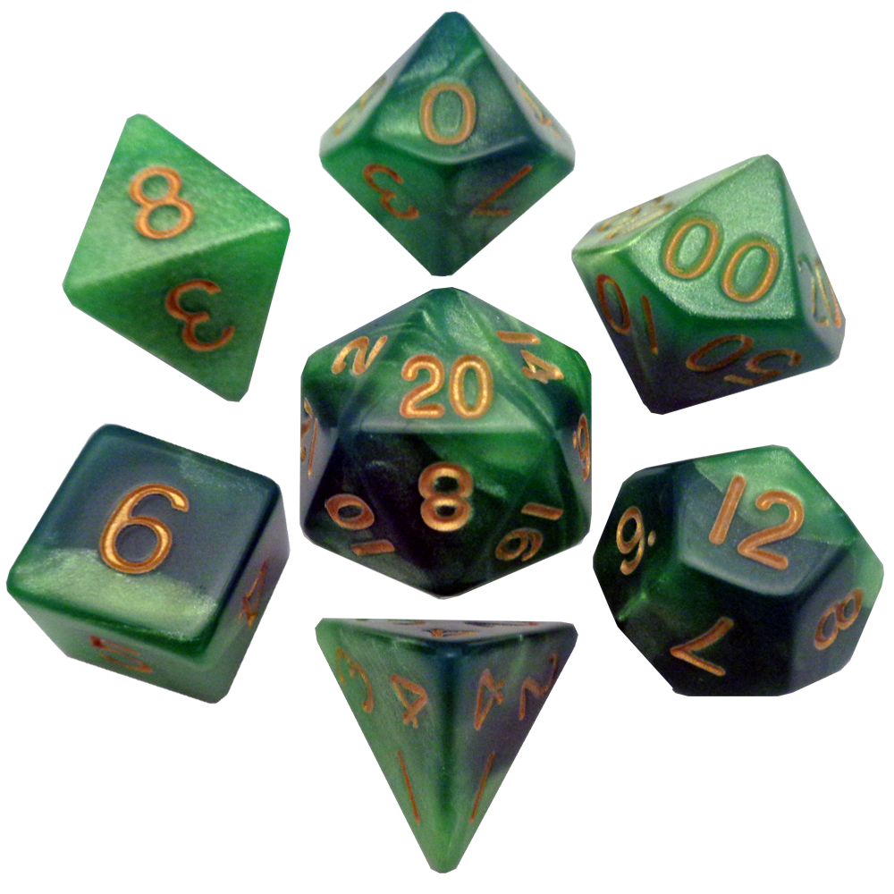 Metallic Dice Games Green-Light Green/Gold 7ct Polyhedral Dice Set Dice FanRoll by Metallic Dice Games