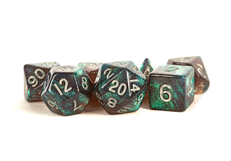 Metallic Dice Games Stardust Gray/Silver 7ct Polyhedral Set Dice FanRoll by Metallic Dice Games