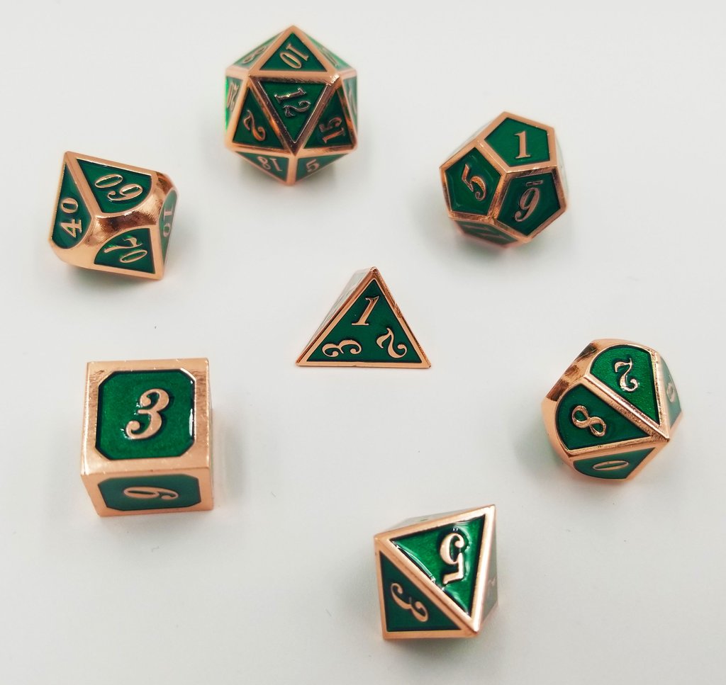 Copper with Emerald 7ct Metal Polyhedral Dice Set Dice Other