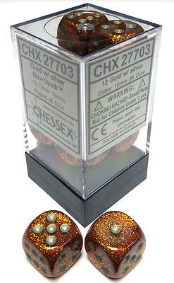 Chessex 16mm Glitter Gold/Silver 12ct D6 Set (27703) Dice Chessex   