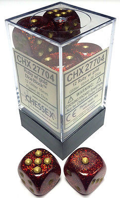 Chessex 16mm Glitter Ruby/Gold 12ct D6 Set (27704) Dice Chessex   