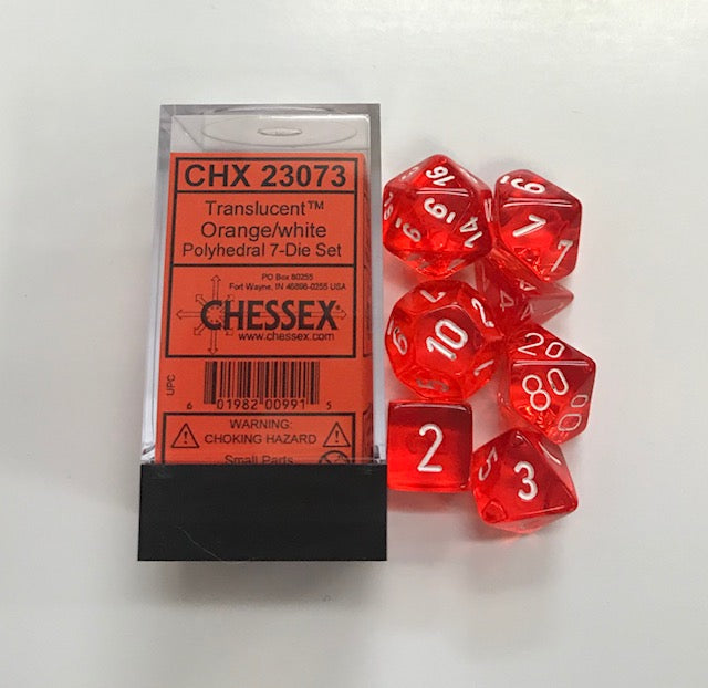 Chessex Translucent Orange/White 7ct Polyhedral Set (23073) Dice Chessex   