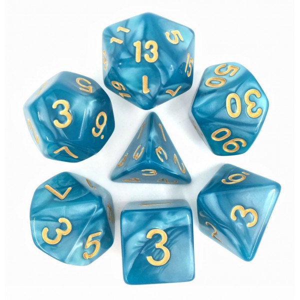HD Dice Pearl Lake Blue with Gold 7ct Polyhedral Dice Set Dice Other
