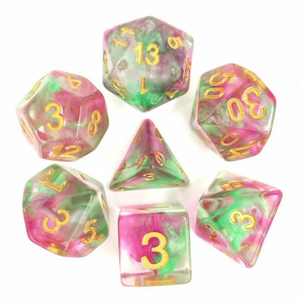 HD Dice Pearl Swirl Rose Red/Green 7ct Polyhedral Dice Set Dice Other