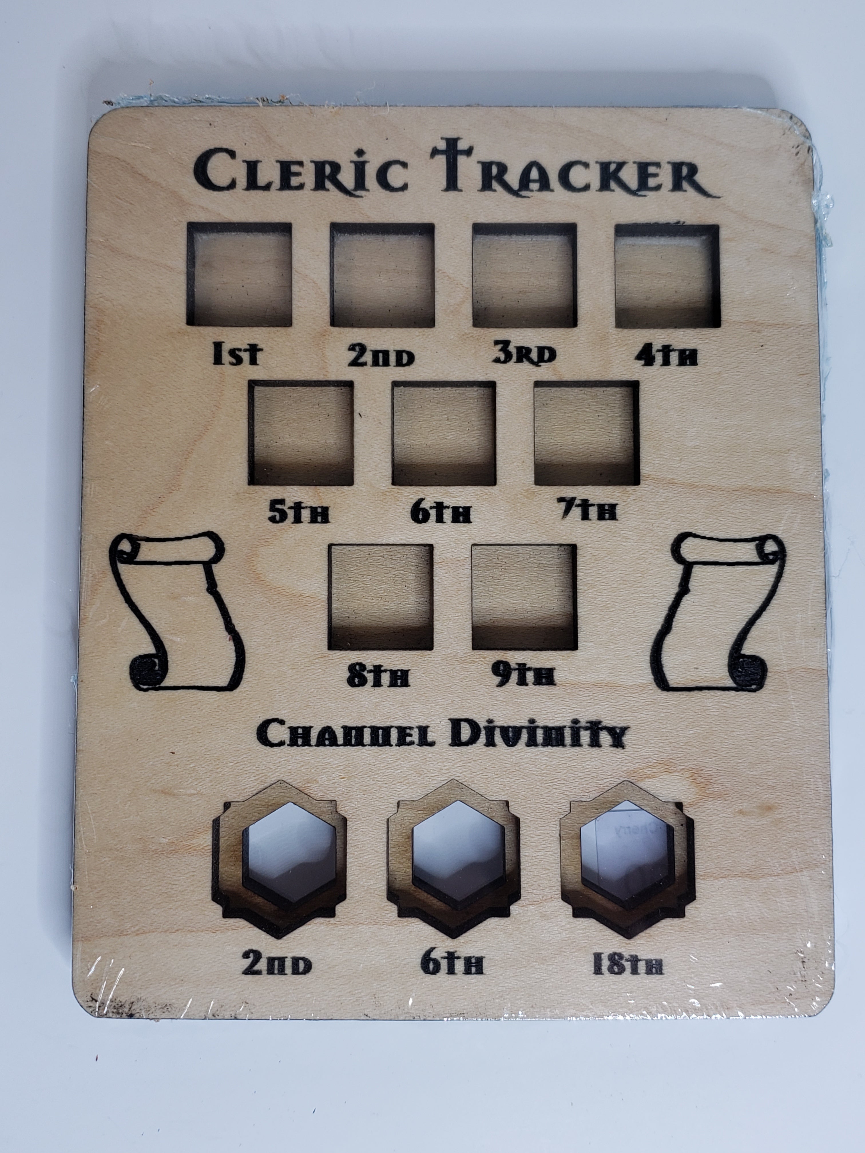 5e Hardwood Character Cards - Cleric Tracker in Cherry Wood Role Playing Games Other   