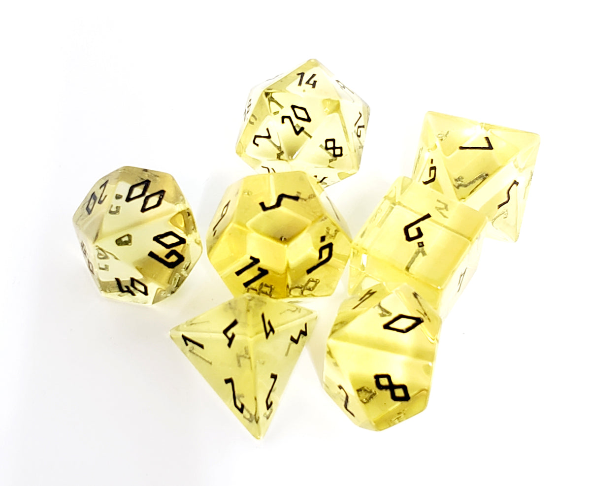 Zircon Glass Polyhedral Dice Set Yellow Topaz Dice Norse Foundry