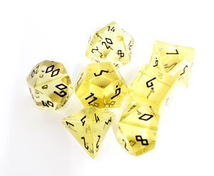 Zircon Glass Polyhedral Dice Set Yellow Topaz Supplies Norse Foundry   