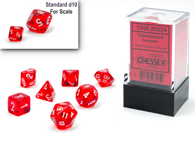 Chessex Mini 7ct Polyhedral Dice Set Translucent Red/White (20374) Dice Chessex   