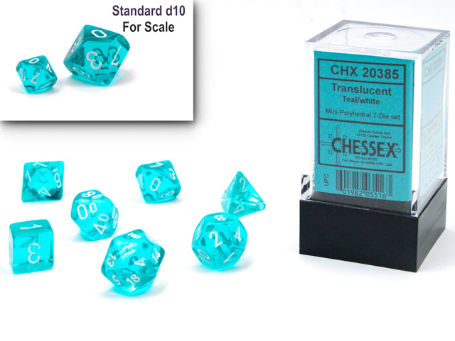 Chessex Mini 7ct Polyhedral Dice Set Translucent Teal/White (20385) Dice Chessex   