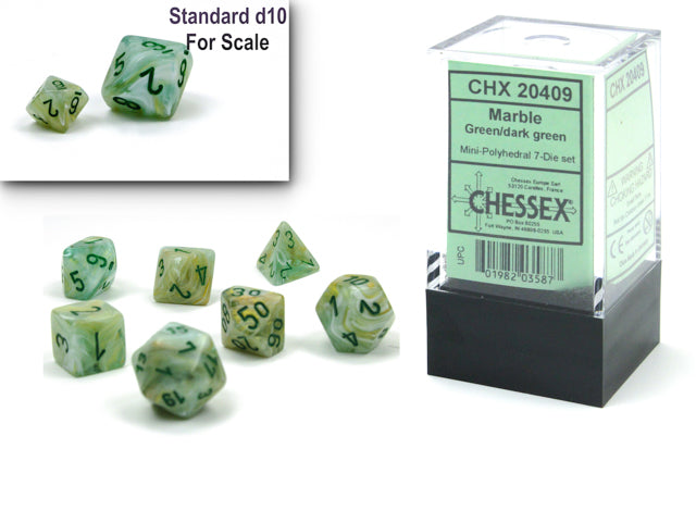 Chessex Mini 7ct Polyhedral Dice Set Marble Green/Dark Green (20409) Dice Chessex   