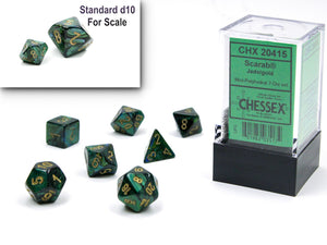 Chessex Mini 7ct Polyhedral Dice Set Scarab Jade/Gold (20415) Dice Chessex   