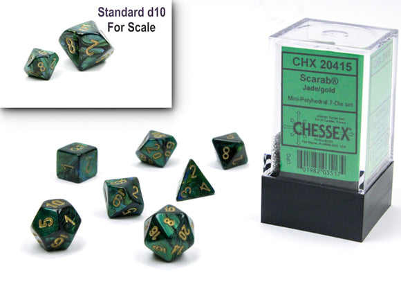 Chessex Mini 7ct Polyhedral Dice Set Scarab Jade/Gold (20415) Dice Chessex   