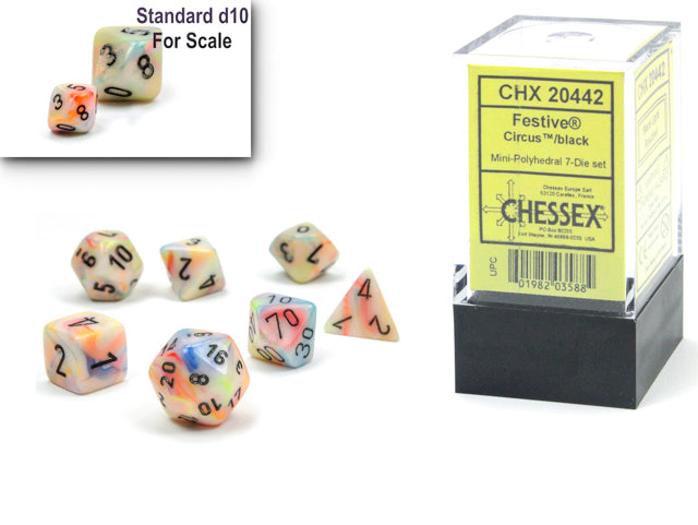 Chessex Mini 7ct Polyhedral Dice Set Festive Circus (20442) Dice Chessex   