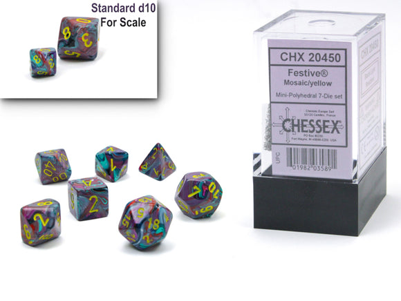 Chessex Mini 7ct Polyhedral Dice Set Festive Mosaic (20450) Dice Chessex   