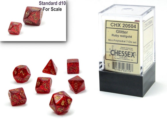 Chessex Mini 7ct Polyhedral Dice Set Glitter Ruby (20504) Dice Chessex   