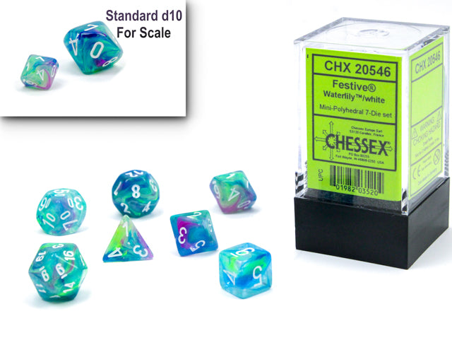 Chessex Mini 7ct Polyhedral Dice Set Festive Waterlily (20546) Dice Chessex   