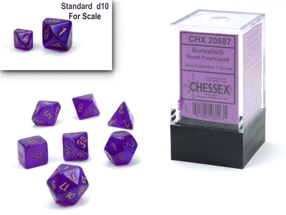 Chessex Mini 7ct Polyhedral Dice Set Borealis Luminary Royal Purple (20587) Dice Chessex   