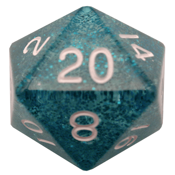 Metallic Dice Games Ethereal Light Blue/White Mega 35mm D20 Dice FanRoll by Metallic Dice Games