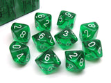 Chessex Translucent Green/White 10ct D10 Set (23275) Dice Chessex   