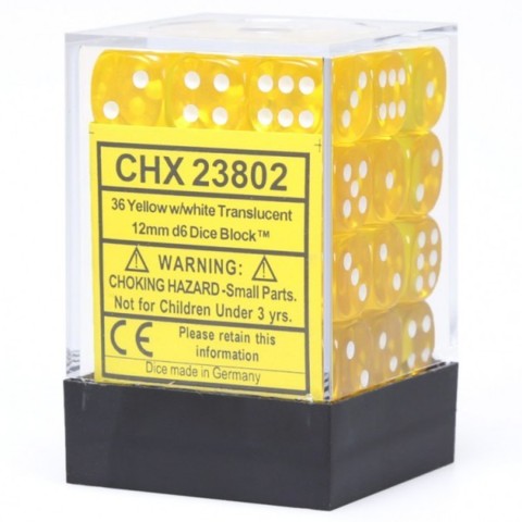 Chessex 12mm Translucent Yellow/White 36ct D6 Set (23802) Dice Chessex   