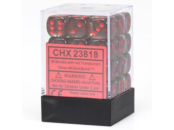 Chessex 12mm Translucent Smoke/Red 36ct D6 Set (23818) Dice Chessex   