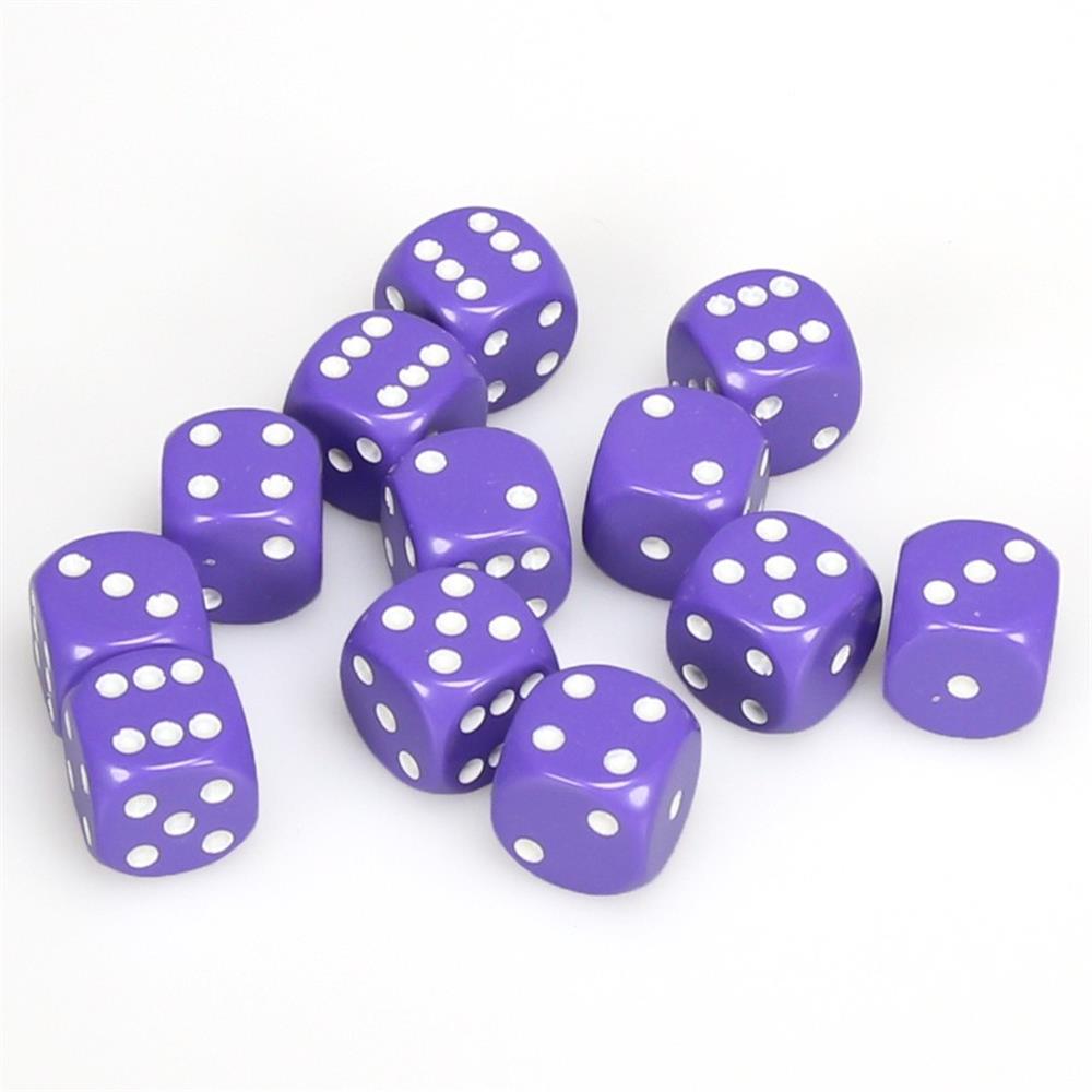 Chessex 16mm Opaque Purple/White 12ct D6 Set (25607) Dice Chessex   