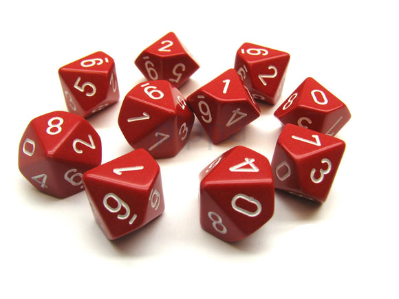 Chessex Opaque Red/White 10ct D10 Set (26204) Dice Chessex   