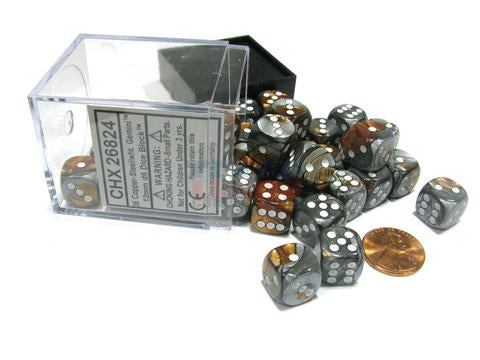 Chessex 12mm Gemini Copper Steel/White 36ct D6 Set (26824) Dice Chessex   
