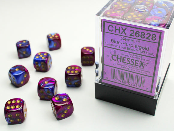 Chessex 12mm Gemini Blue Purple/Gold 36ct D6 Set (26828) Dice Chessex   