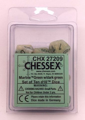 Chessex Marble Green/Dark Green 10ct D10 Set (27209) Dice Chessex   