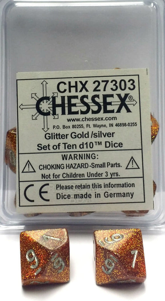 Chessex Glitter Gold/Silver 10ct D10 Set (27303) Dice Chessex   