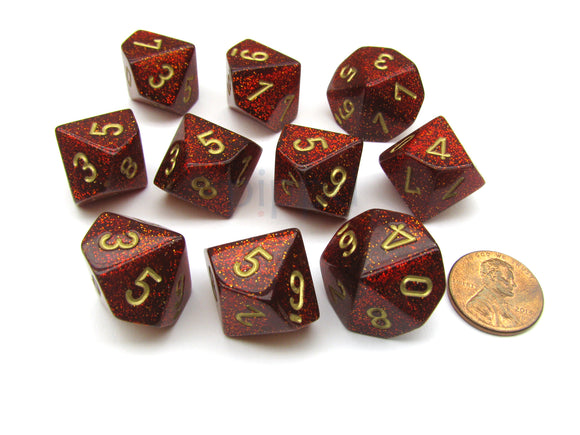 Chessex Glitter Red/Gold 10ct D10 Set (27304) Dice Chessex   