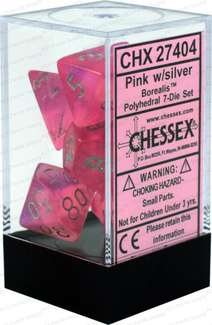 Chessex Borealis Pink/Silver 7ct Polyhedral Set (27404) Dice Chessex   