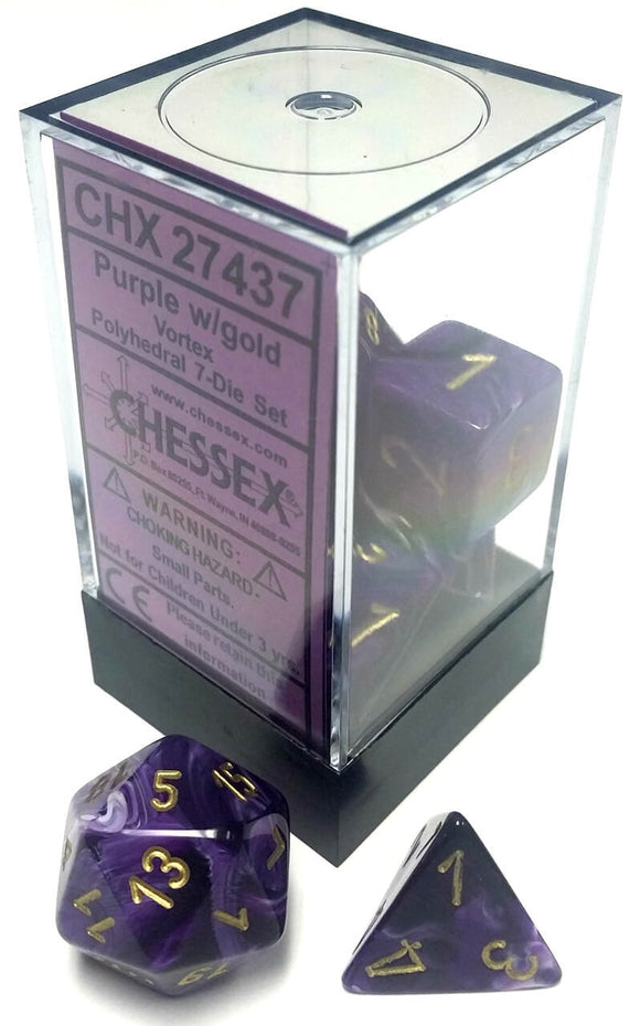 Chessex Vortex Purple/Gold 7ct Polyhedral Set (27437) Dice Chessex   