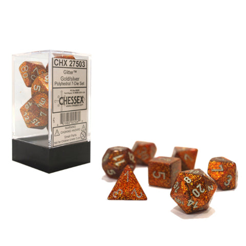 Chessex Glitter Gold/Silver 7ct Polyhedral Set (27503) Dice Chessex   