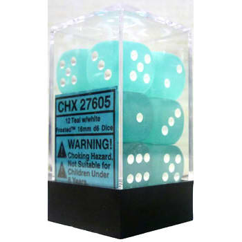 Chessex 16mm Frosted Teal/White 12ct D6 Set (27605) Dice Chessex   